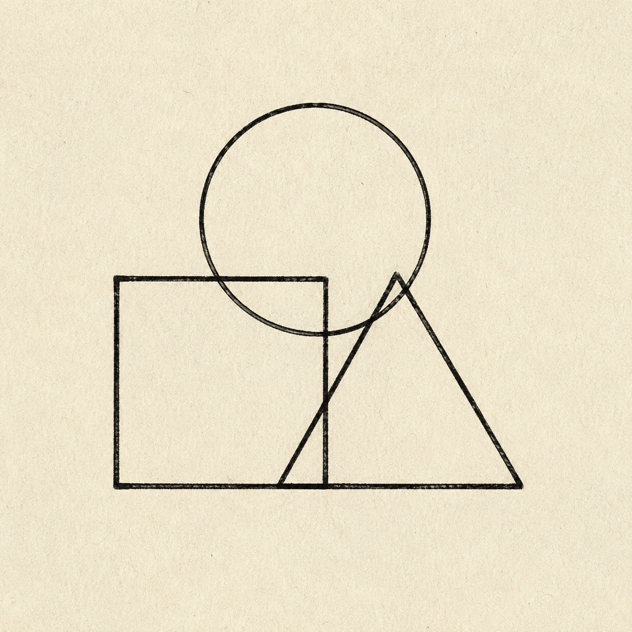 An overlapping circle, square and triangle representing basic design fundamentals
